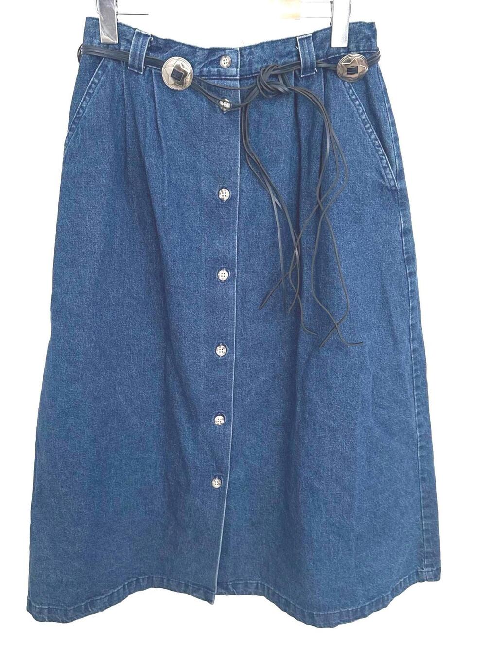 Vintage I.C. Isaacs Denim Midi Skirt Button Front Concho Belt Western - 10